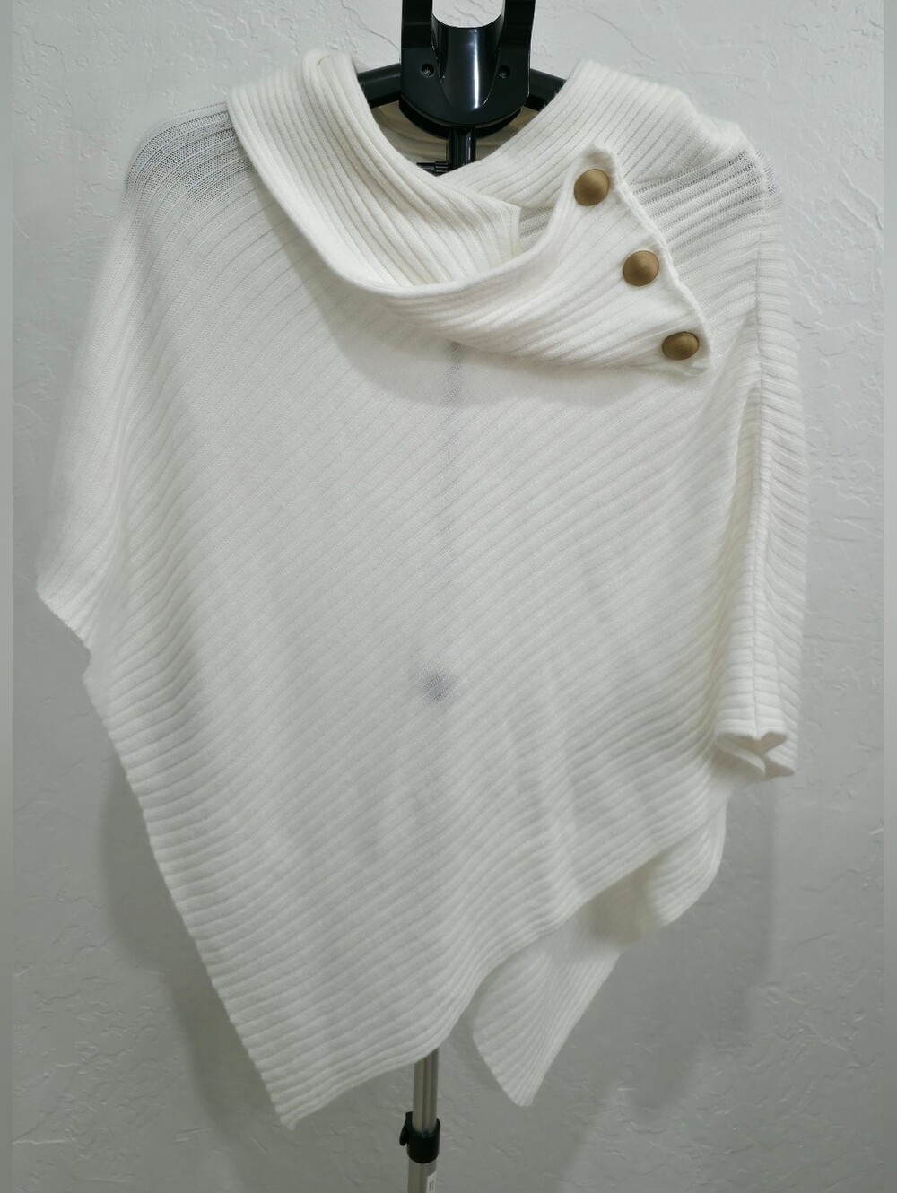 Cato Cream Ribbed Button Cowl Neck Poncho